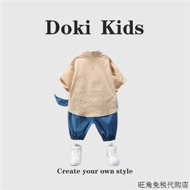 DOKI KIDS~男宝宝衬衫夏装卡通短袖套装二三4四五6岁衬衣两件套潮