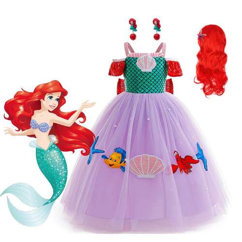 Mermaid Princess Ariel Girl Dress Movie Style Costume Kids S