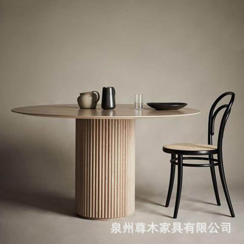 北欧全实木餐桌圆形简约家用客厅小户型吃饭桌子设计师工作洽谈桌