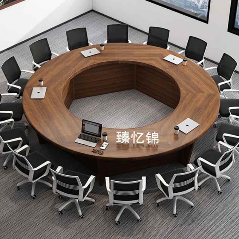 定制办公室学校圆形会议桌椅组合政府办公桌子洽谈桌白色板式圆桌