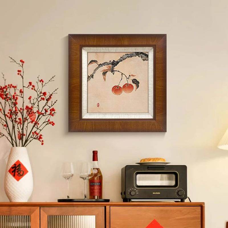 《好柿成双》新年春节中古风餐厅装饰画新中式国风寓意好客厅挂画