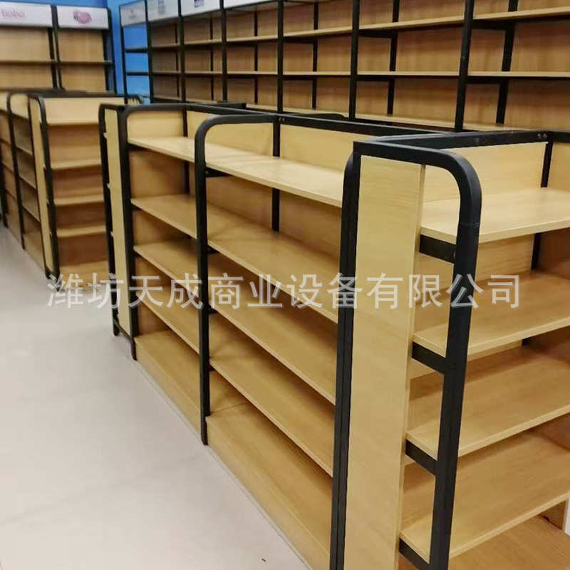 工厂供应钢木货架文具店货架 母婴店超市双面钢木货架孕婴店货架