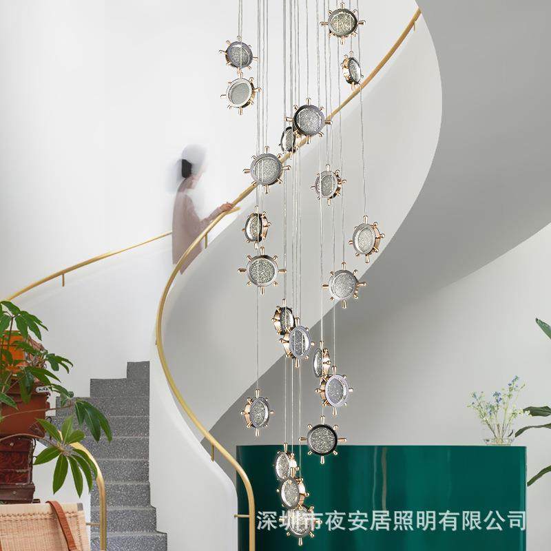 楼梯水晶吊灯北欧旋转现代轻奢创意个性玻璃灯复式楼长吊客厅大灯
