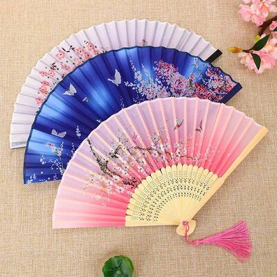 Hand Fan Foldable Silk Fan Noodles Bamboo Fan Bones Hallowe
