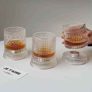 威士忌酒杯设计感小众洋酒杯网红转转杯水杯子玻璃杯啤酒杯喝水杯