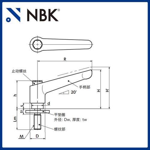 NBK LDMS-LW-AS 夹紧手柄平垫圈装入型不锈钢把手可锁定调节旋转