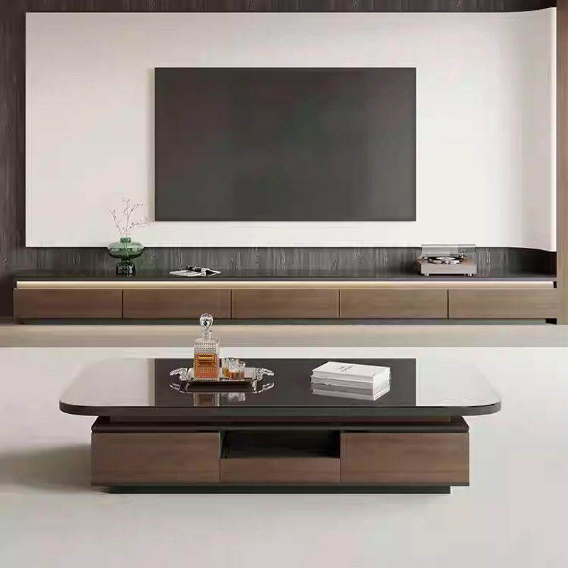 电视柜茶几组合套装现代简约钢化玻璃客厅小户型落地柜实木储物柜