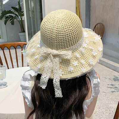 2026新款今年流行爆款帽子女遮阳防晒夏季花朵蕾丝草帽女海边度假