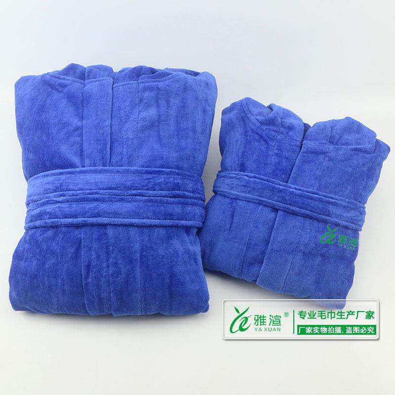 直销新款供应 纯棉连帽蓝色浴袍亲子儿童割绒浴袍 毛圈带帽浴衣可