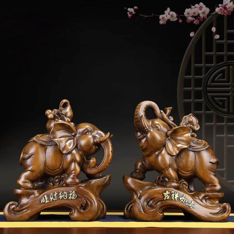 中式大象摆件吉祥旺财一对象吸水创意工艺品办公室桌面家居装饰品