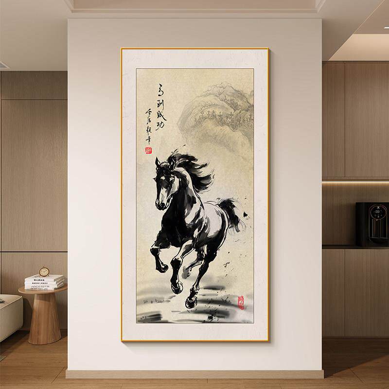 马到成功装饰画新中式玄关背景墙挂画高档骏马图办公室走廊过道画