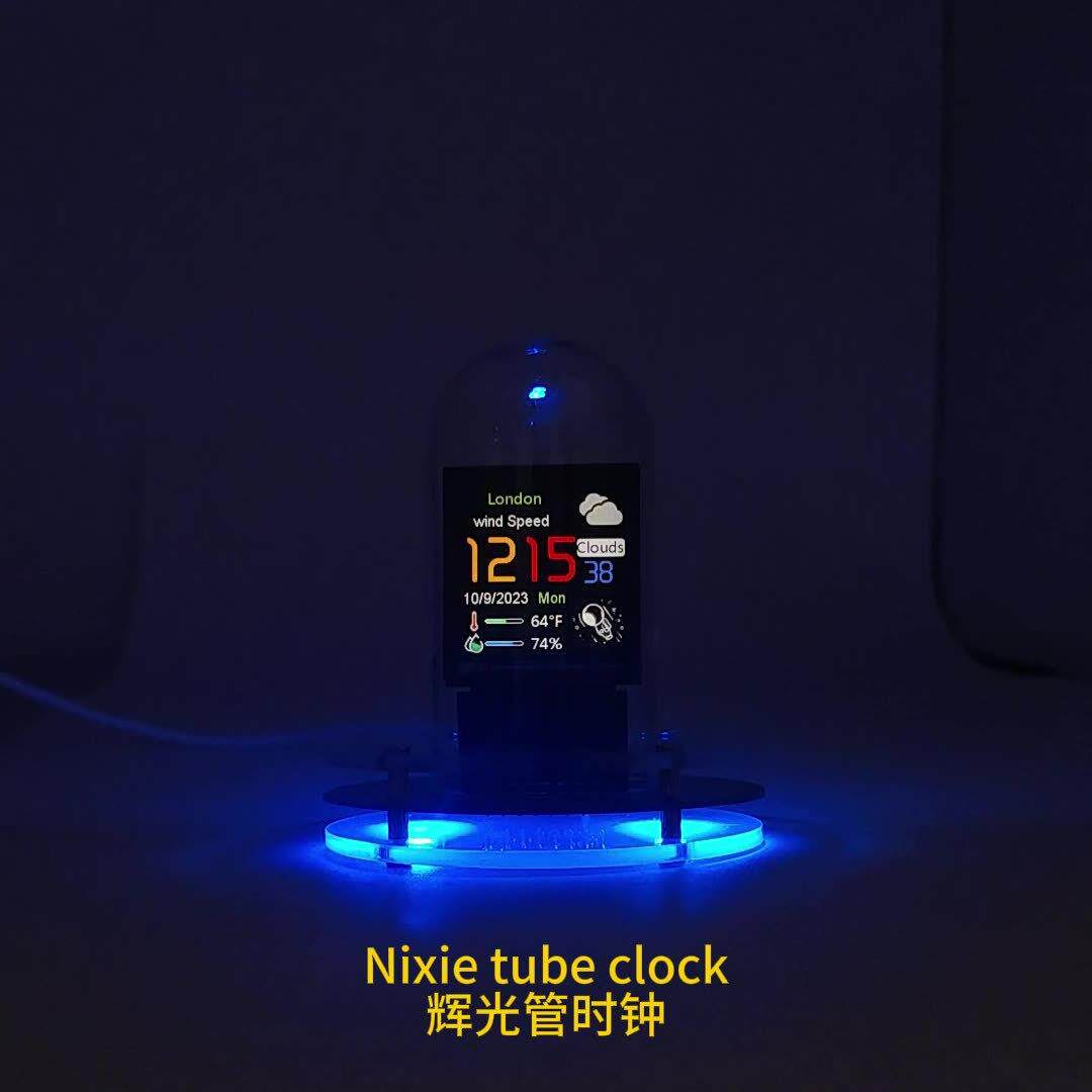 拟辉光管时钟天气电脑房装饰桌搭RGB电竞桌面摆件数字台钟男友