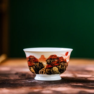 国家级大师刘培竹手绘品茗杯茶杯茶盏单杯家用 鸿运当头主人杯