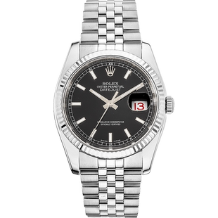 [9.8新]劳力士日志型钢/18K白金自动机械手表 男款116234黑面条刻