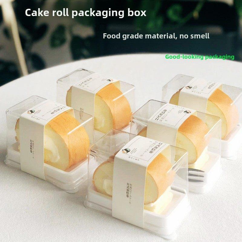 一次性加厚日式蛋糕卷包装盒带叉子塑料透明西点烘焙甜品分装盒子
