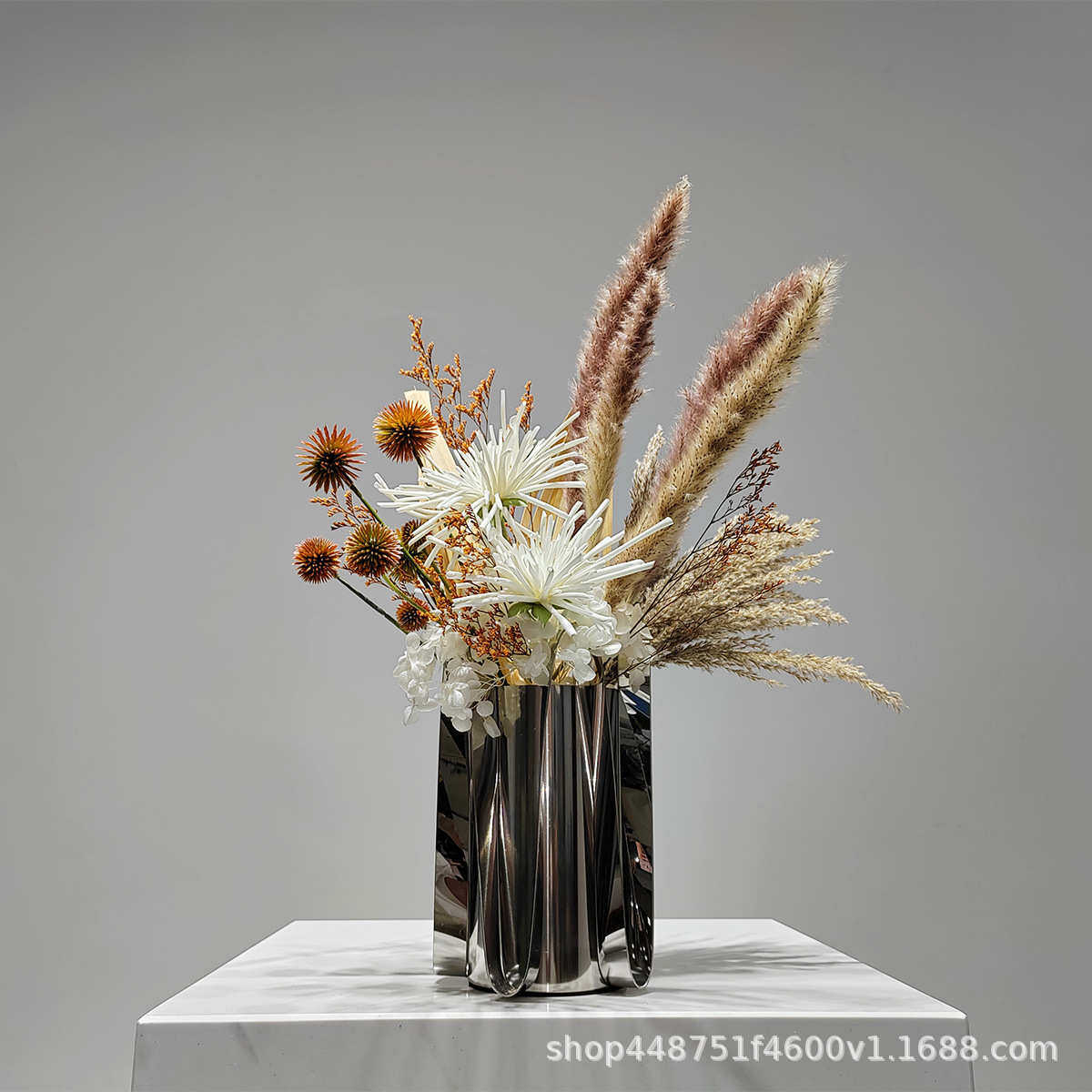 现代轻奢金属花瓶摆件仿真花插花器样板间花艺设计师客厅家居饰品,鲜花速递/花卉仿真/绿植园艺,仿真绿植,淘宝优惠券,粉丝福利购,淘宝优惠卷