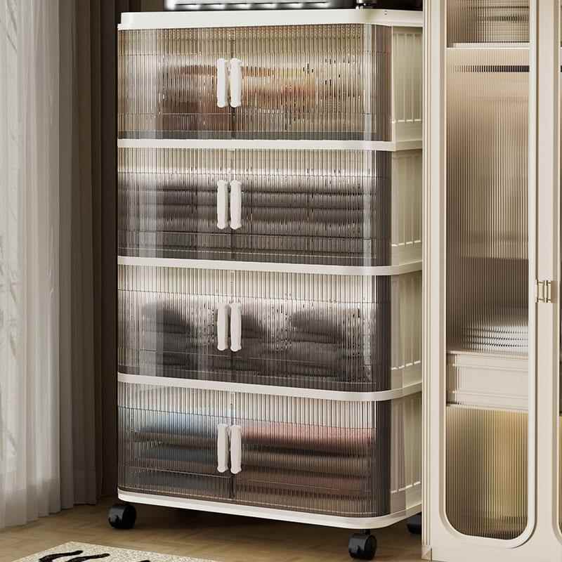 桦崟推拉门收纳 柜 储物 柜 多层婴儿衣 柜 多层衣服杂物 柜 可折叠透明收纳箱摆件饰品床笠拉车