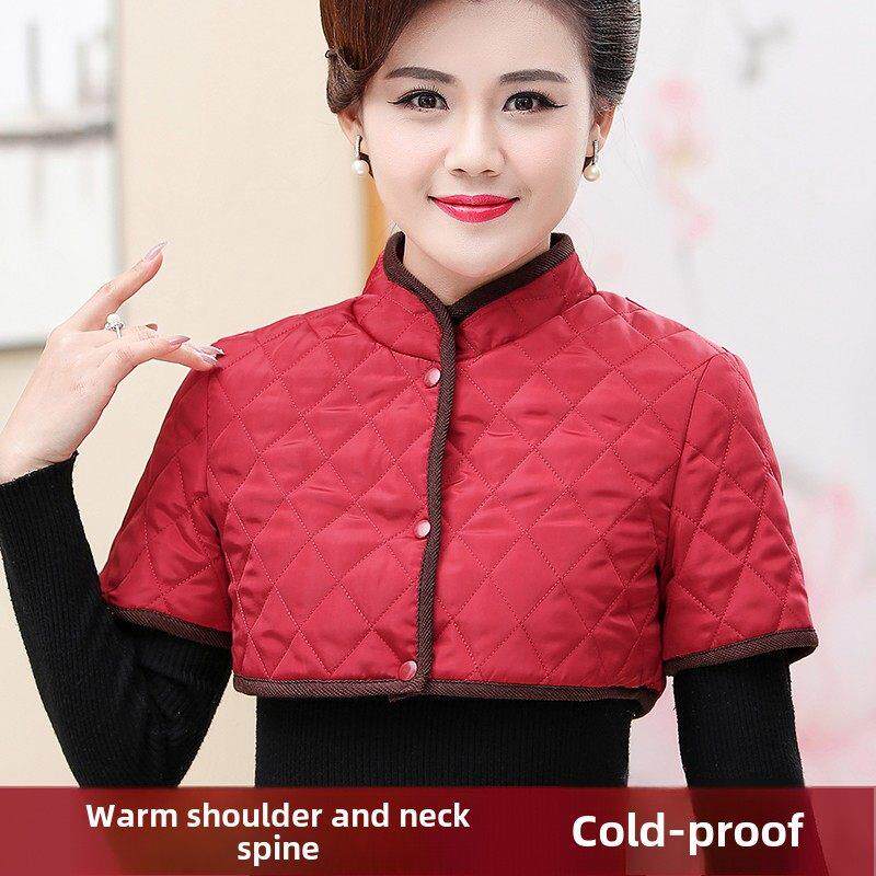 中老年丝棉防寒男女睡觉保暖护肩膀妈妈坎肩秋冬马甲空调房披肩衣