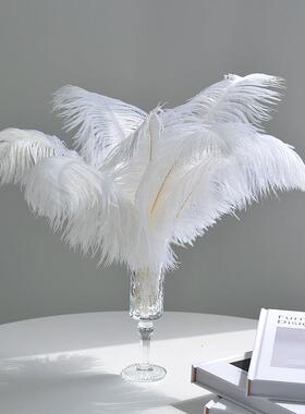 轻奢风羽毛装饰摆饰家居客厅女生卧室化妆台粉色高级感法式摆设