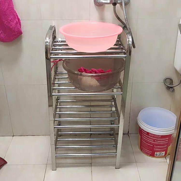 不锈钢脸盆架化妆室置物架浴室收纳层架多功能宿舍落地支架放盆架