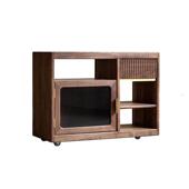 新中式 黑胡桃木茶水柜实木餐边柜可移动小推车岩板边几沙发侧边柜