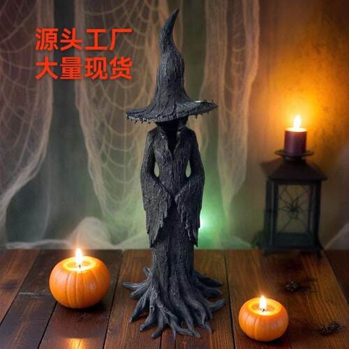 2025新款Cracker Barrel Witch 女巫雕像万圣节树脂摆件家居装饰