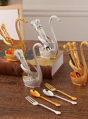 厂家欧式金属天鹅收纳盒 家用摆件时尚水果可爱甜品创意勺子套装