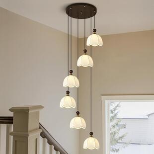 法式中古大别墅复式楼梯长吊灯挑空LOFT公寓宋代美学跃层旋转客厅