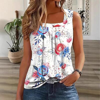 Women Paisley Print Square Neck Tank Boho Sleeveless Casual