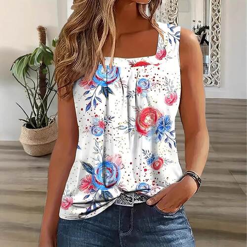 Women Floral Print Tank Daily Wear Ladies Clothes Seasons