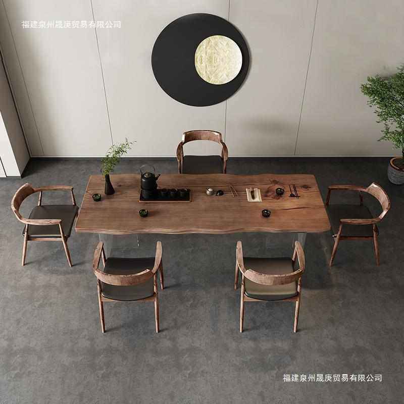 新中式客厅亚克力悬浮实木茶桌椅组合 不规则边会客原木泡茶桌,住宅家具,家用茶台/茶桌,淘宝优惠券,粉丝福利购,淘宝优惠卷