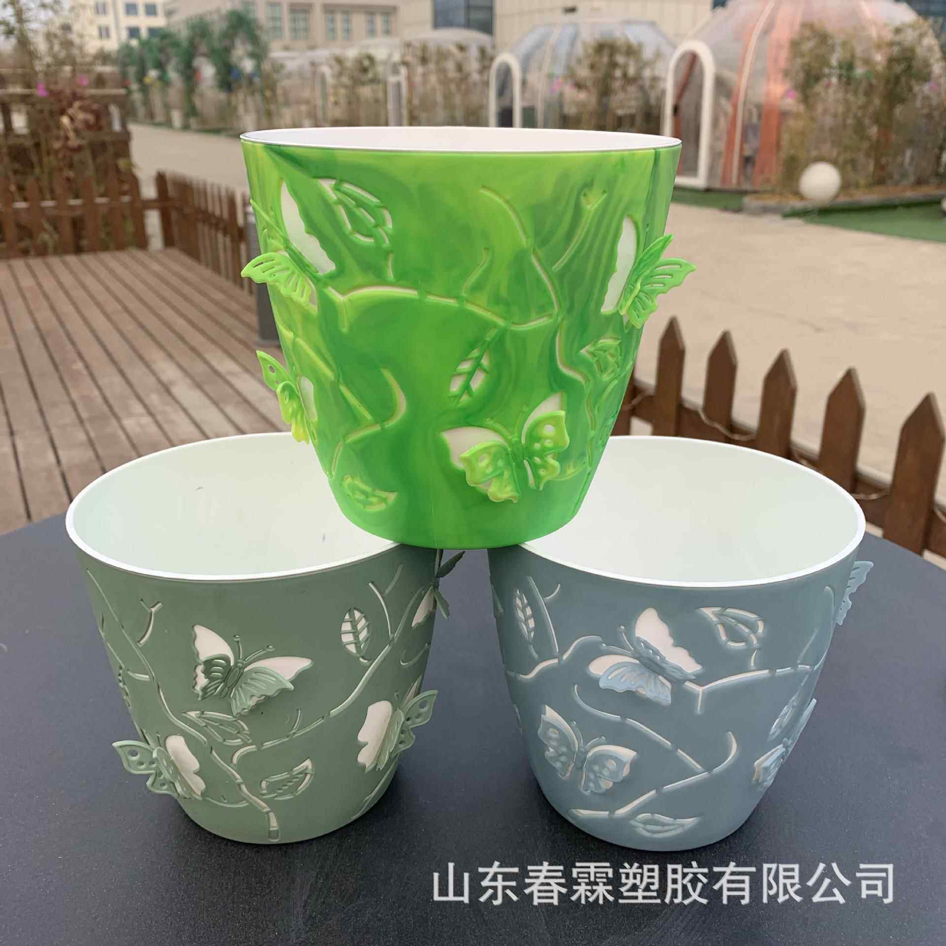 浮雕立体卡通蝴蝶桌面懒人自吸水多肉塑料彩色花盆厂家