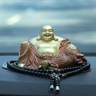 铜弥勒佛高端汽车中控台摆件车内装 饰用品车载笑佛创意男女工艺礼