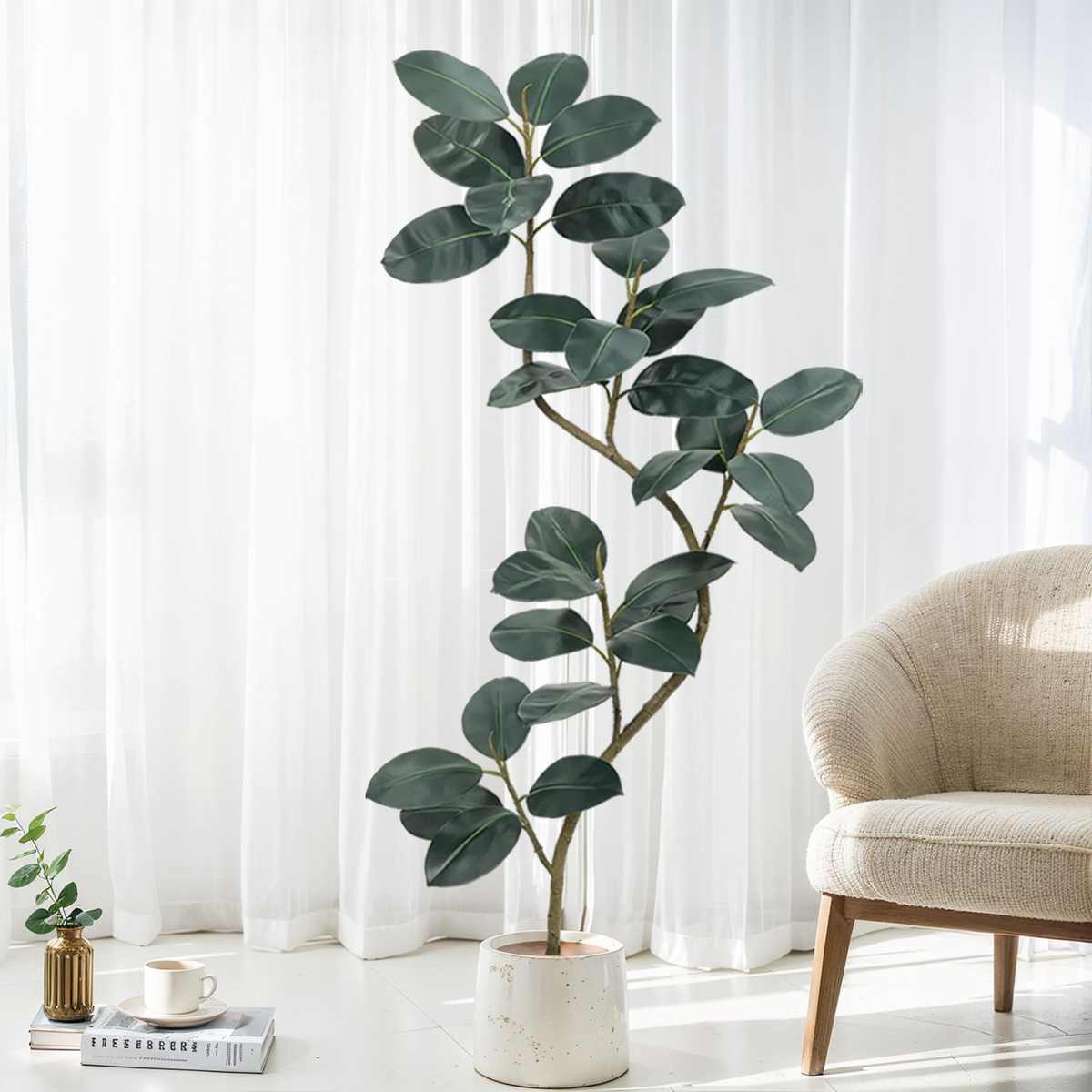 高端轻奢仿真绿植黑金刚橡皮树室内仿生植物假树客厅大型摆件造景