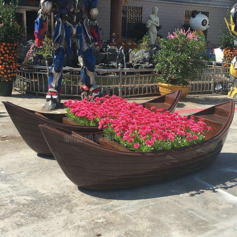 直销户外花园庭院装饰摆件创意玻璃钢船花盆摆件园林花盆景观雕塑