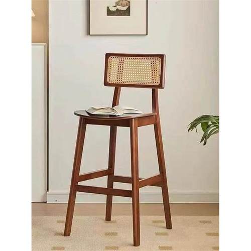 宿可藤编吧台椅北欧日式家用覆古高脚凳靠背椅覆古民宿酒吧风吧椅