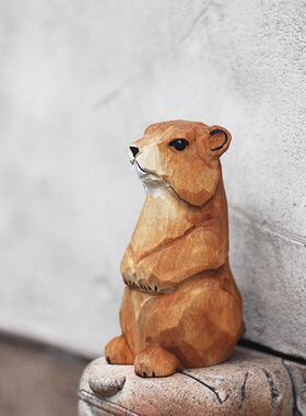 鹿妖商店 土拨鼠 旱獭 纯手工木雕摆件 实木 动物 桌面摆件 礼物