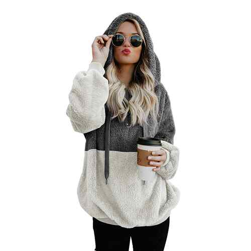 Splicing hoodie rope hooded splicing hoodie sweater jacket