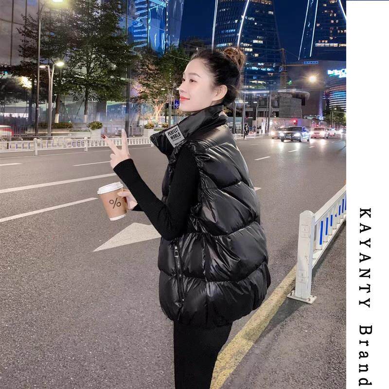 KAYANTY羽绒马甲女轻奢春秋新款大码显瘦黑色亮面外穿背心短外套
