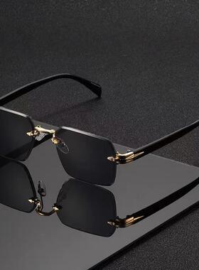 Rectangular Sunglasses Retro Rimless Trendy Vintage Design