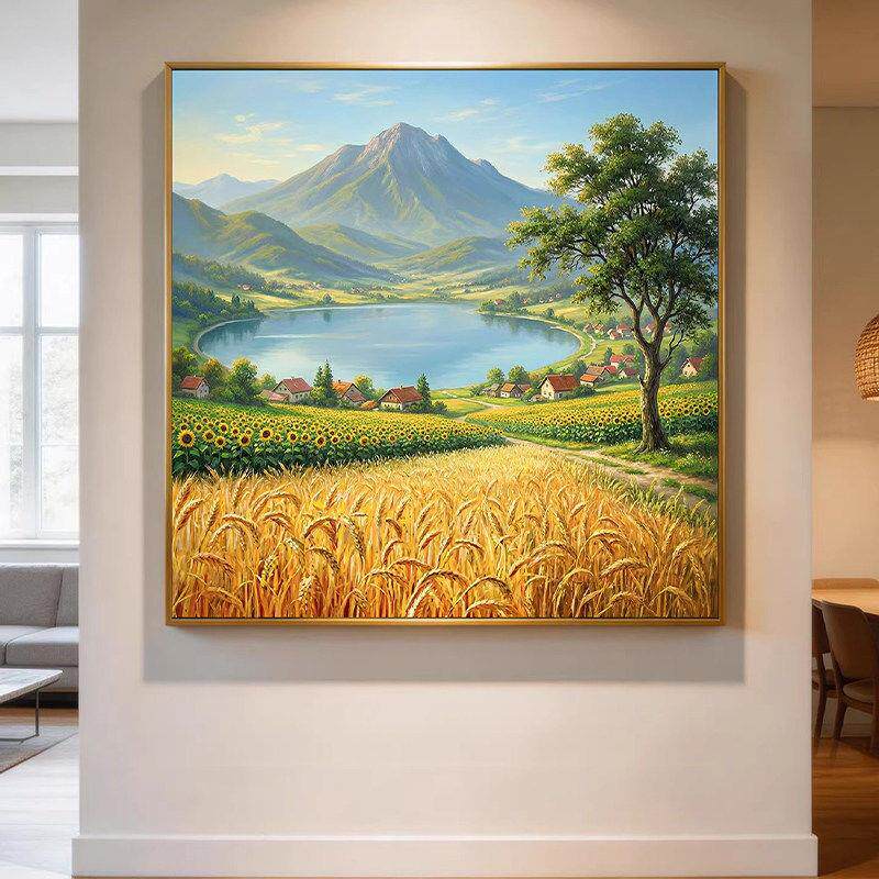 麦田聚宝盆丰收图卧室装饰画餐厅背景墙挂画田园风光金山风景壁画