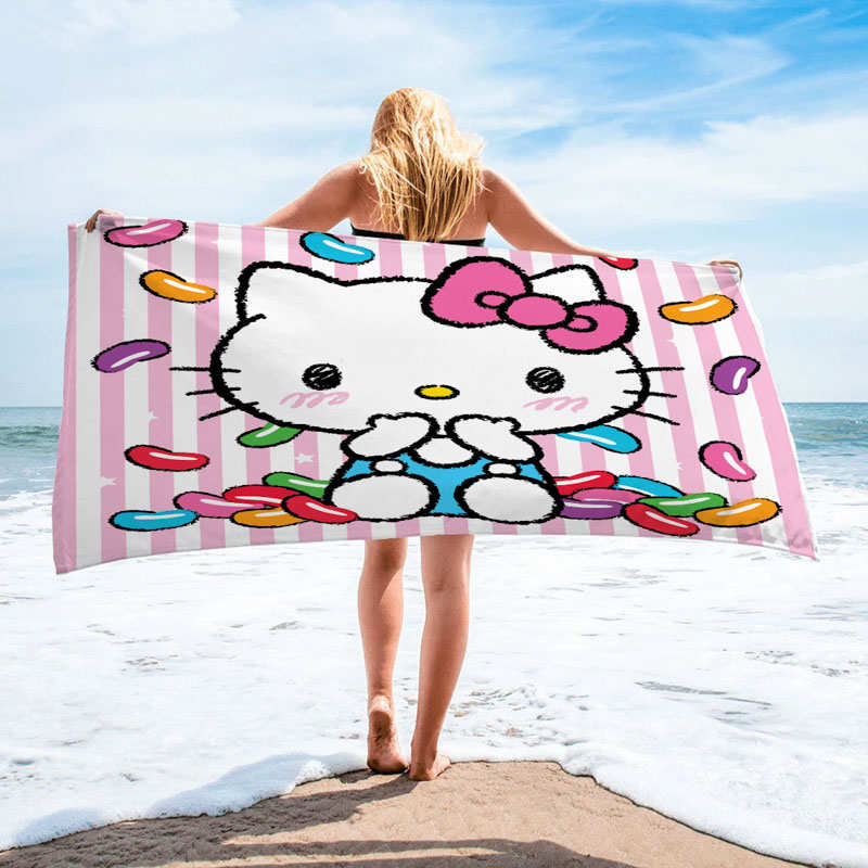 hellokitty凯蒂猫浴巾定制卡通毛巾冰巾动漫二次元图片定制沙滩巾