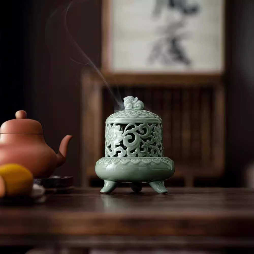 宋式陶瓷三足圆肚莲花盘香炉创意覆古客厅摆件沉香禅意香薰炉家用,餐饮具,茶具礼盒,淘宝优惠券,粉丝福利购,淘宝优惠卷