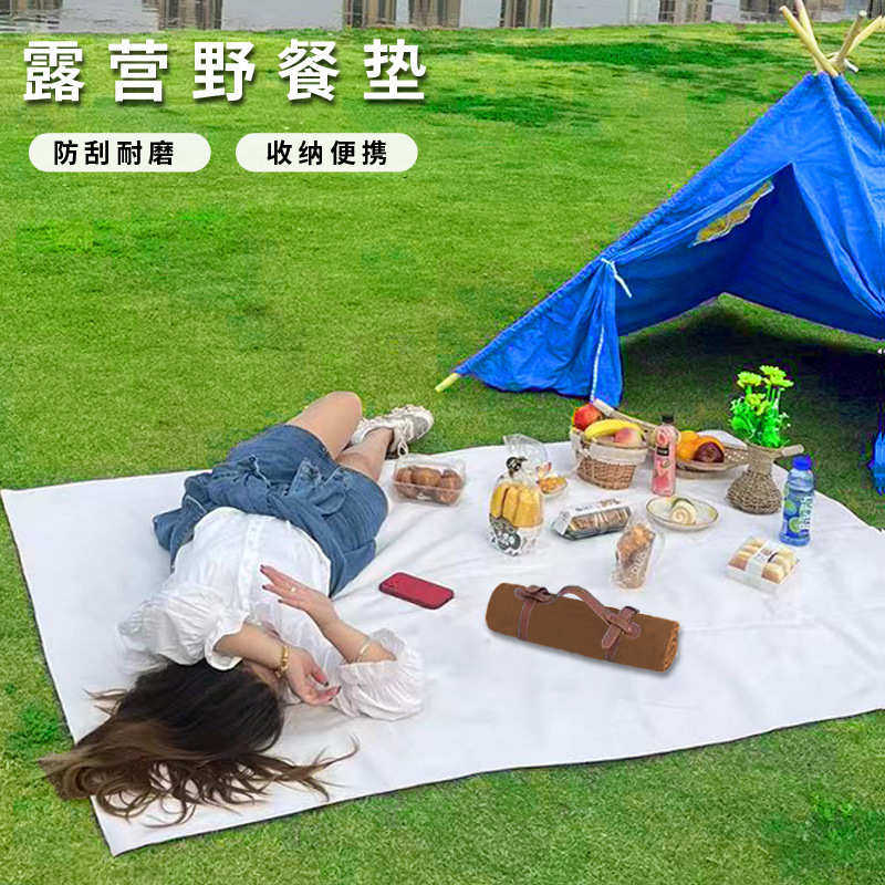户外野餐垫 地垫露营便携野餐布帆布捆绑式草坪垫子春游野炊防潮