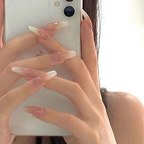 手工光疗美甲穿戴甲 裸色渐变穿戴甲成品重复使用美甲贴片