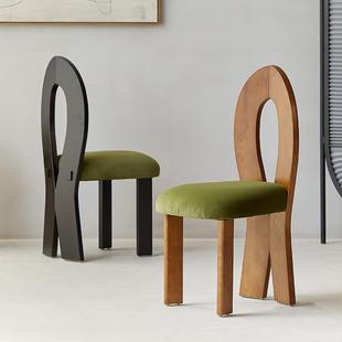 mokamoka中古餐椅设计师实木人鱼椅子vintage侘寂风北欧梳妆椅子