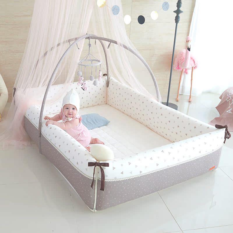 正品韩国口奶酪屋叠无甲醛宝宝床可折 防坠地台床 棉质多功进能婴