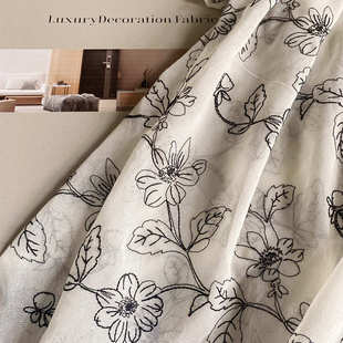 花布田园香风法式隔断面料飘阳台美式窗门帘小黑白花复古窗帘蕾丝