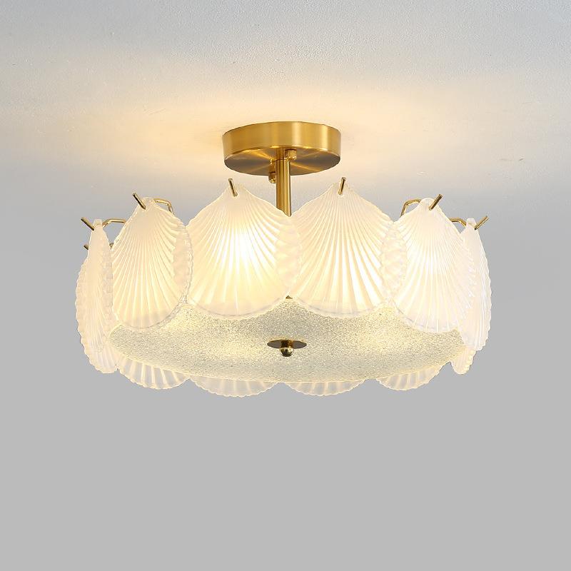 新款网客厅水晶玻吸顶灯代公主房卧室红灯浪漫贝壳璃85985水晶现