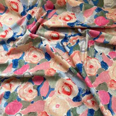 直销新款全棉60支仿天丝数码印花布料网红肌理纹油画布童装旗袍连